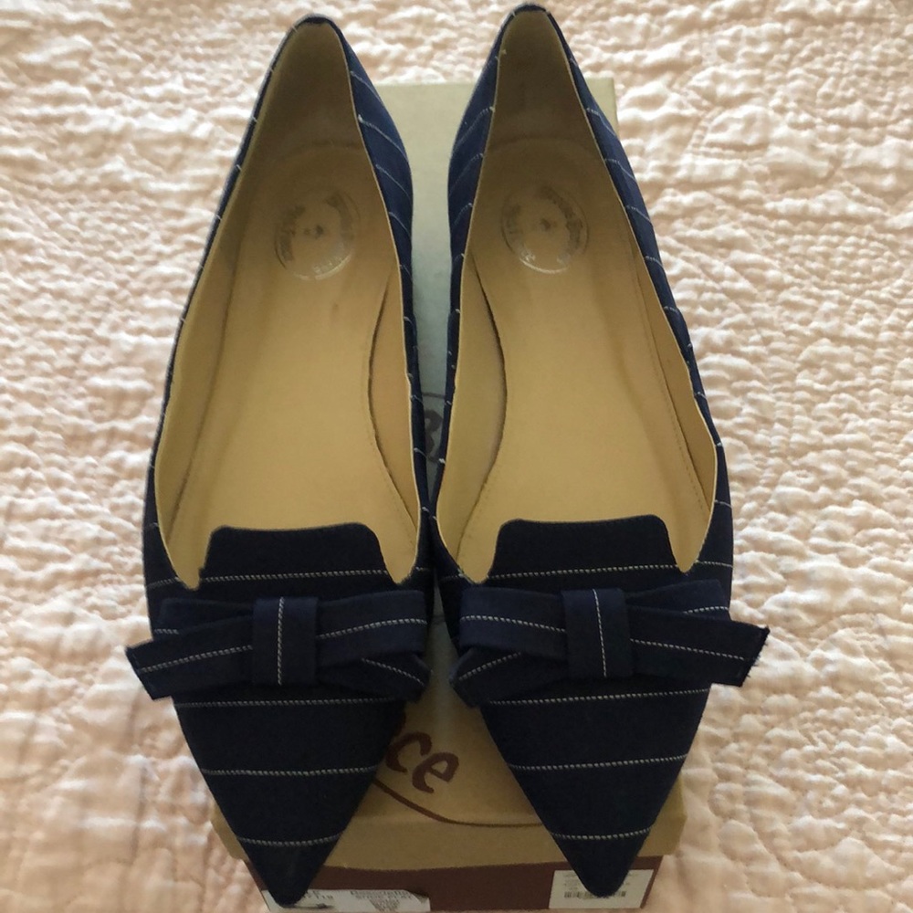 Brooks Brothers Flats - Navy Blue w/ Thin White Stripes